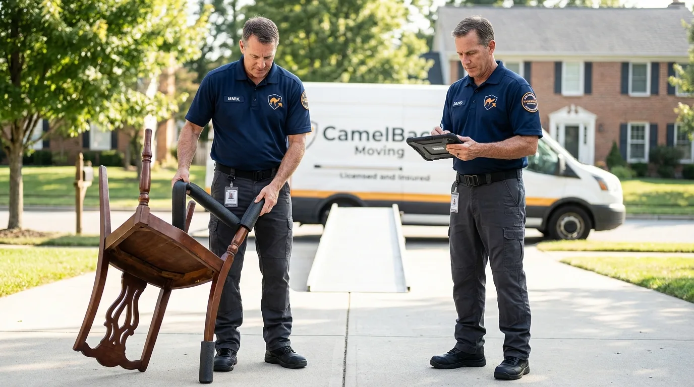 Movers inspecting furniture for damage prevention before loading in Lebanon, KY