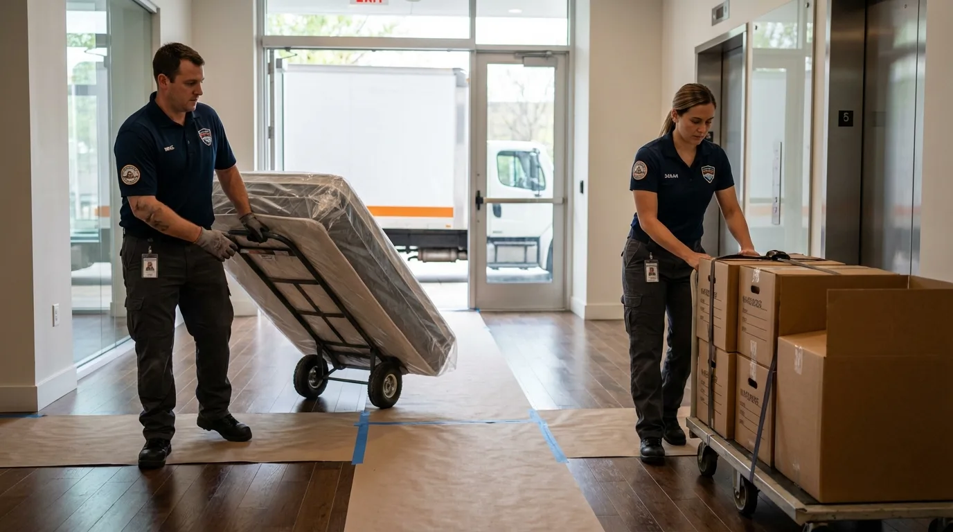 Professional apartment movers loading elevator in Lebanon, KY